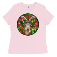 Bubblegum Pink Spanish Goat Christmas Ornament Ladies Tee - LillyAllenDesigns