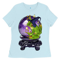 Baby Blue Halloween Frog With Crystal Ball Ladies Tee - LillyAllenDesigns