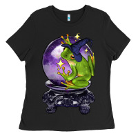 Black Halloween Frog With Crystal Ball Ladies Tee - LillyAllenDesigns