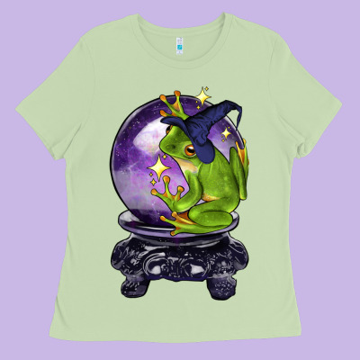 Halloween Frog With Crystal Ball Ladies Tee Designed By Lillyallendesigns