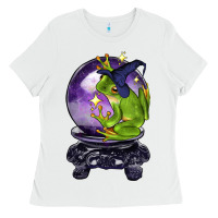 White Halloween Frog With Crystal Ball Ladies Tee - LillyAllenDesigns