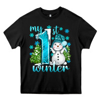 Black My 1 St Winter With Cute Snowman Heavy Core Tee - BundleAndBundleShop