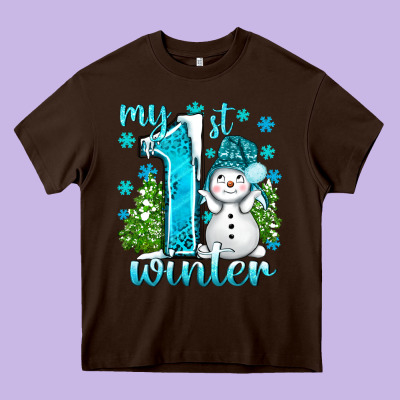 My 1 St Winter With Cute Snowman Heavy Core Tee Designed By Bundleandbundleshop