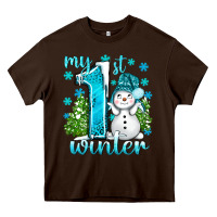 Chocolate Brown My 1 St Winter With Cute Snowman Heavy Core Tee - BundleAndBundleShop