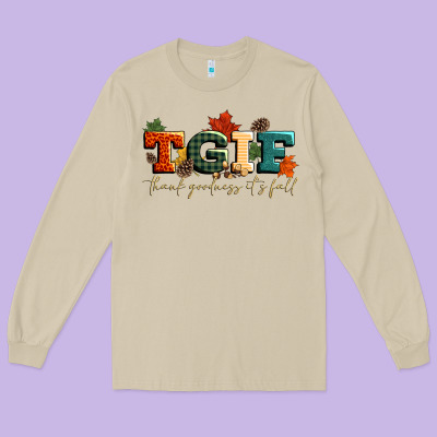 Tgif Thank Goodness Its Fall Long Sleeve Tee Designed By Cowgirlartshop