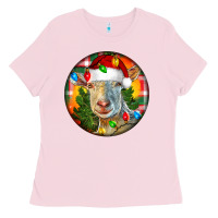 Bubblegum Pink Saanen Goat Christmas Ladies Tee - LillyAllenDesigns