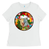 White Saanen Goat Christmas Ladies Tee - LillyAllenDesigns