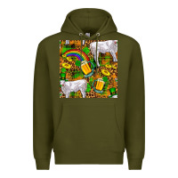 Army Green St. Patricks Cow With Rainbow And Beer Seamless Premium Hoodie - FaDigitalArtStudio