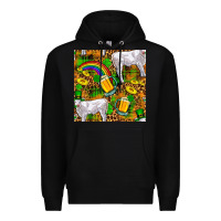 Black St. Patricks Cow With Rainbow And Beer Seamless Premium Hoodie - FaDigitalArtStudio