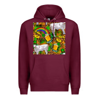 Burgundy St. Patricks Cow With Rainbow And Beer Seamless Premium Hoodie - FaDigitalArtStudio