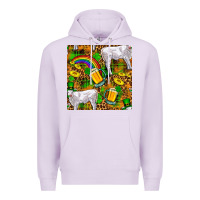 Lilac St. Patricks Cow With Rainbow And Beer Seamless Premium Hoodie - FaDigitalArtStudio