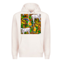 Pale Pink St. Patricks Cow With Rainbow And Beer Seamless Premium Hoodie - FaDigitalArtStudio