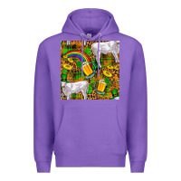 Purple St. Patricks Cow With Rainbow And Beer Seamless Premium Hoodie - FaDigitalArtStudio