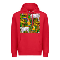 Red St. Patricks Cow With Rainbow And Beer Seamless Premium Hoodie - FaDigitalArtStudio
