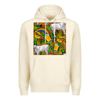 Sandshell St. Patricks Cow With Rainbow And Beer Seamless Premium Hoodie - FaDigitalArtStudio