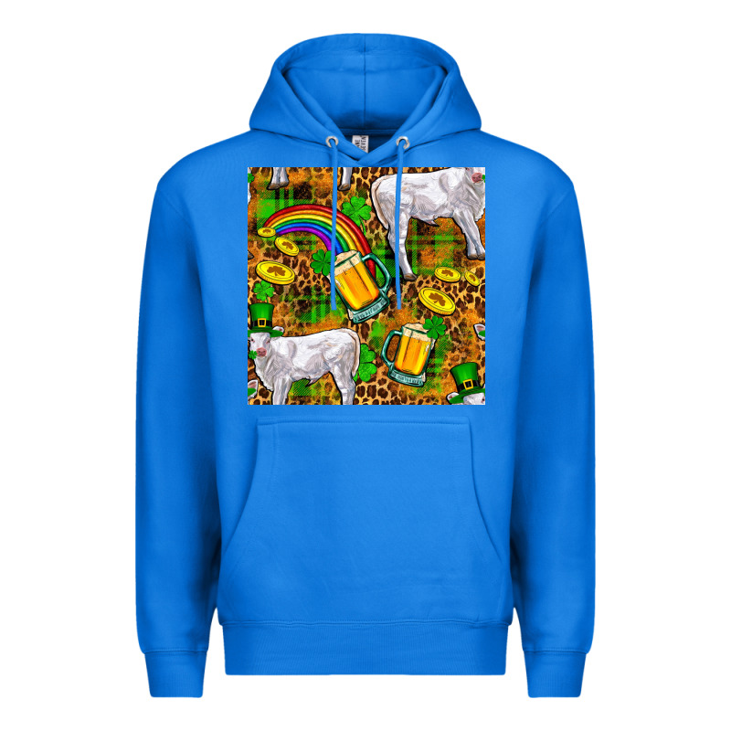 St. Patricks Cow With Rainbow And Beer Seamless Premium Hoodie by FaDigitalArtStudio | Teevron