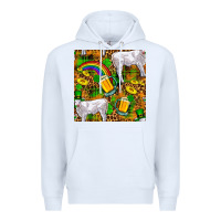 White St. Patricks Cow With Rainbow And Beer Seamless Premium Hoodie - FaDigitalArtStudio