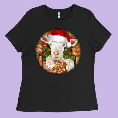 Baby Cashmere Goat Christmas Ladies Tee Designed By Lillyallendesigns