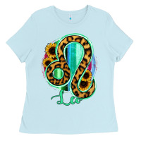 Baby Blue Leo Zodiac Sign Sunflower Leopard Serape Ladies Tee - RanaPortraitStore