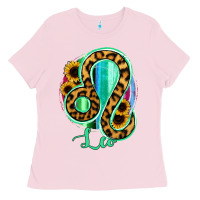 Bubblegum Pink Leo Zodiac Sign Sunflower Leopard Serape Ladies Tee - RanaPortraitStore
