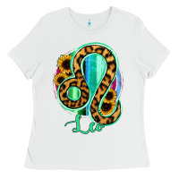 White Leo Zodiac Sign Sunflower Leopard Serape Ladies Tee - RanaPortraitStore