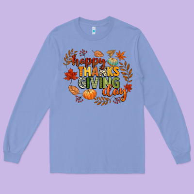 Happy Thanksgiving Day Long Sleeve Tee Designed By Cowgirlartshop
