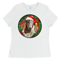 White Boer Goat Christmas Ladies Tee - LillyAllenDesigns