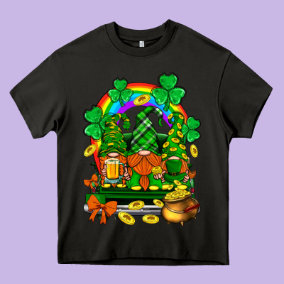 St. Patricks Gnomes Truck With Rainbow Heavy Core Tee Designed By Bundleandbundleshop