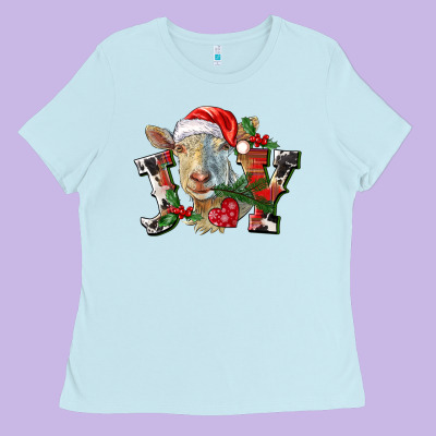 Joy Christmas Goat Ladies Tee Designed By Lillyallendesigns