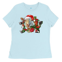 Baby Blue Joy Christmas Goat Ladies Tee - LillyAllenDesigns