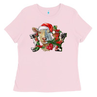 Bubblegum Pink Joy Christmas Goat Ladies Tee - LillyAllenDesigns