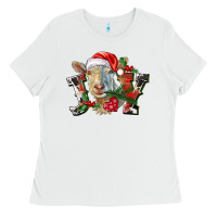 White Joy Christmas Goat Ladies Tee - LillyAllenDesigns