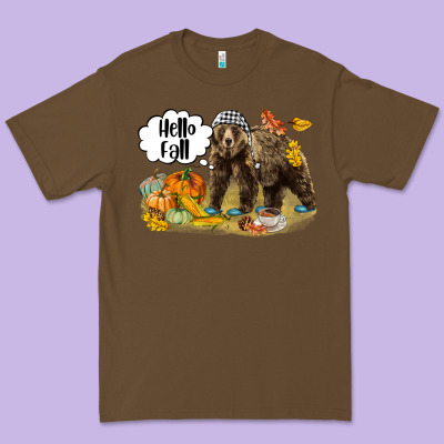 Hello Fall Brown Bear Premium Tee Designed By Lillyallendesigns