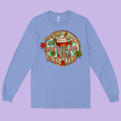 Pumpkin Spice And Livin My Best Life Long Sleeve Tee Designed By Cowgirlartshop