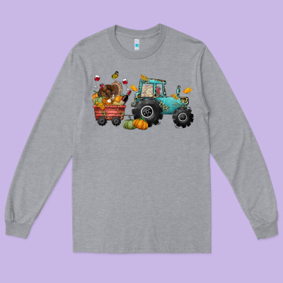 Thanksgiving Tractor Long Sleeve Tee Designed By Cowgirlartshop