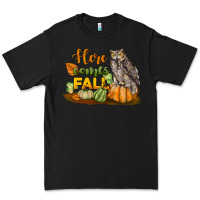 Black Here Comes Fall Owl Premium Tee - LillyAllenDesigns