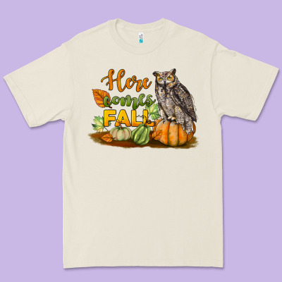 Here Comes Fall Owl Premium Tee Designed By Lillyallendesigns