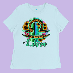 Libra Zodiac Sign Sunflower Leopard Serape Ladies Tee Designed By Ranaportraitstore