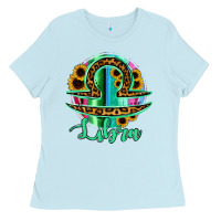 Baby Blue Libra Zodiac Sign Sunflower Leopard Serape Ladies Tee - RanaPortraitStore