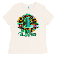 Bone Libra Zodiac Sign Sunflower Leopard Serape Ladies Tee - RanaPortraitStore