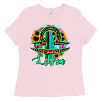 Bubblegum Pink Libra Zodiac Sign Sunflower Leopard Serape Ladies Tee - RanaPortraitStore
