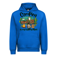 Cobalt camping is my happy place caravan and gnome Urban Hoodie - BarkalooDesign