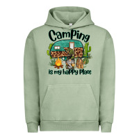 Pigment Oil Green camping is my happy place caravan and gnome Urban Hoodie - BarkalooDesign