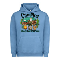 Pigment Pebble Blue camping is my happy place caravan and gnome Urban Hoodie - BarkalooDesign