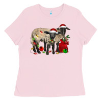 Bubblegum Pink Christmas Suffolk Sheep And Baby Suffolk Sheep Ladies Tee - LillyAllenDesigns