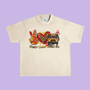 Peace Love School Bus Urban Heavy Tee Designed By Texasbilliewilder
