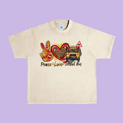Peace Love School Bus Urban Heavy Tee Designed By Texasbilliewilder