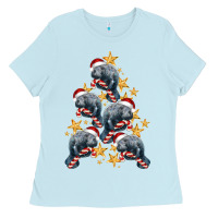 Baby Blue Christmas Tree With Manatee Ladies Tee - LillyAllenDesigns