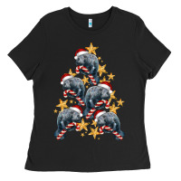 Black Christmas Tree With Manatee Ladies Tee - LillyAllenDesigns