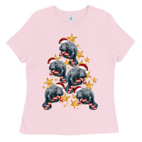 Bubblegum Pink Christmas Tree With Manatee Ladies Tee - LillyAllenDesigns